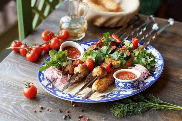 Pork Kabobs with Grilled Pesto Veggies Recipe